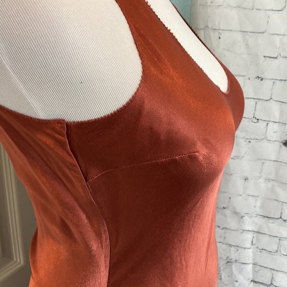 If By The Sea NWT Anthropologie Maxi Dress Button Back Train Detail Copper Sz S - Picture 12 of 16